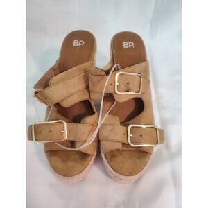 BP Brass Plum Nordstrom's Light Brown Slip-On High Wedge Heel Sandals.S38